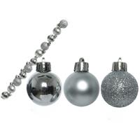 Decoris 14x stuks kunststof kerstballen zilver 3 cm -
