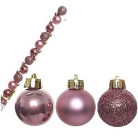 Decoris 14x stuks onbreekbare kunststof kerstballen velvet roze 3 cm -