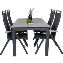 Hioshop Albany tuinmeubelset tafel 90x152/210cm en 4 stoel 5pos
