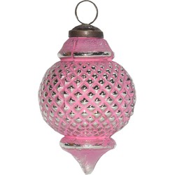 Clayre & Eef Kerstbal Ø 8*10 cm Roze Glas Kerstboomversiering Kerstversiering Kerstdecoratie