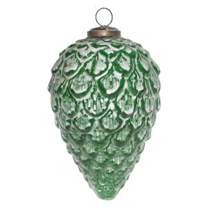 Clayre & Eef Kerstbal Ø 10*16 Cm Groen Glas Kerstboomversiering Kerstversiering Kerstdecoratie Groen