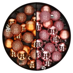 Bellatio 40x stuks kleine kunststof kerstballen koper en roze 3 cm -