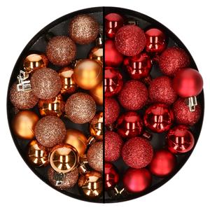 Bellatio 40x stuks kleine kunststof kerstballen rood en koper 3 cm -