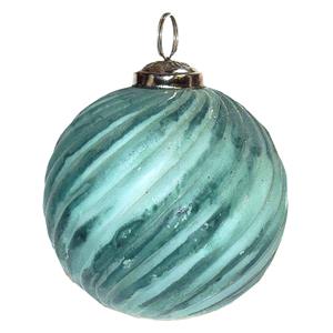 Clayre & Eef Kerstbal Ø 7*7 Cm Groen Glas Kerstboomversiering Kerstversiering Kerstdecoratie Groen Kerstboomversiering