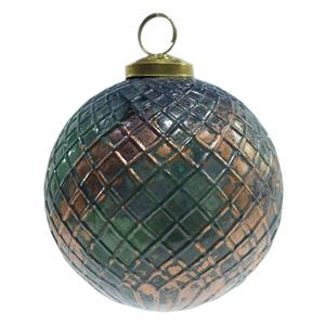 Clayre & Eef Kerstbal Ø 10*10 Cm Groen Bruin Glas Kerstboomversiering Kerstversiering Kerstdecoratie Groen