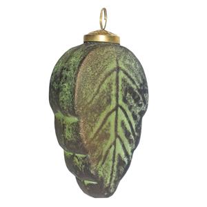 Clayre & Eef Kerstbal 7*4*13 Cm Groen Bruin Glas Kerstboomversiering Kerstversiering Kerstdecoratie Groen