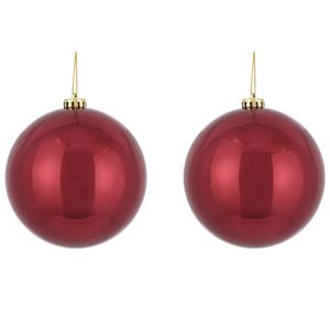 Mica Decorations 2x Grote kunststof kerstballen donkerrood 15 cm -