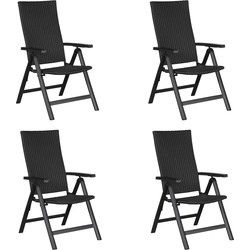 Hioshop Kars 4 x tuinstoel, verstelbare rug, 6 posities, zwart/zwart.