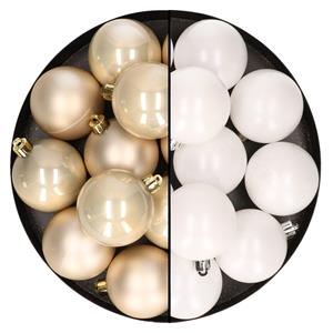 Bellatio 24x stuks kunststof kerstballen mix van champagne en wit 6 cm -