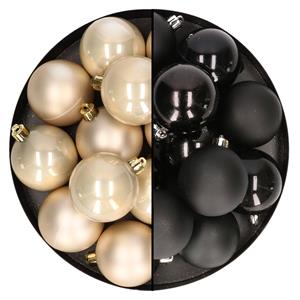 Bellatio 24x stuks kunststof kerstballen mix van champagne en zwart 6 cm -