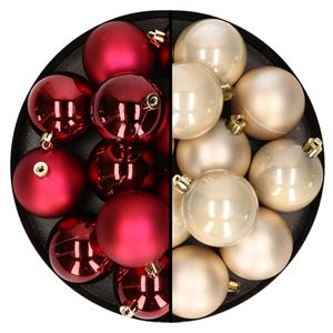 Bellatio 24x stuks kunststof kerstballen mix van donkerrood en champagne 6 cm -
