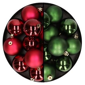 Bellatio 24x stuks kunststof kerstballen mix van donkerrood en donkergroen 6 cm -