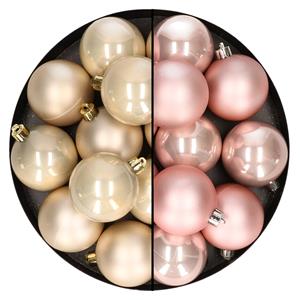 Bellatio 24x stuks kunststof kerstballen mix van lichtroze en champagne 6 cm -