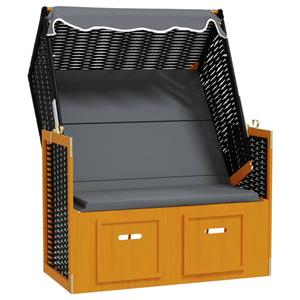 VidaXL Strandstoel Met Luifel Poly Rattan En Hout Zwart En Antraciet