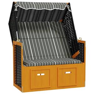 VidaXL Strandstoel Met Luifel Poly Rattan En Hout Zwart En Grijs