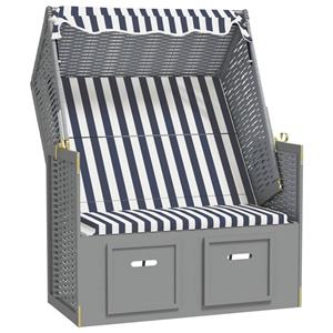 VidaXL Strandstoel Met Luifel Poly Rattan En Massief Hout Blauw En Wit