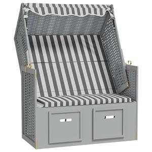 VidaXL Strandstoel Met Luifel Poly Rattan En Massief Hout Grijs En Wit