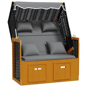 vidaXL Strandkorb mit Kissen Poly Rattan Massivholz Schwarz Anthrazit 