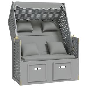 vidaXL Strandkorb mit Kissen Poly Rattan und Massivholz Grau 