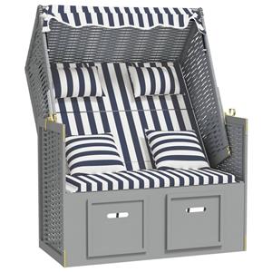 VidaXL Strandstoel Met Kussens Poly Rattan En Hout Blauw En Wit