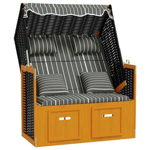 vidaXL Strandkorb mit Kissen Poly Rattan und Massivholz Schwarz & Grau 