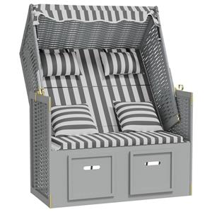 VidaXL Strandstoel Met Kussens Poly Rattan En Massief Hout Grijs Wit