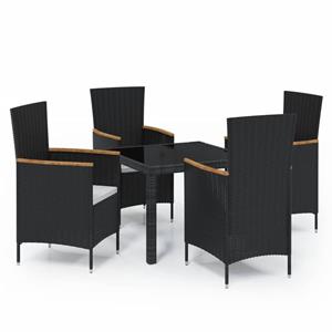 vidaXL 5-tlg. Garten-Essgruppe mit Auflagen Poly Rattan Schwarz 
