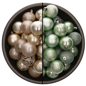 Bellatio 74x stuks kunststof kerstballen mix van champagne en mintgroen 6 cm -