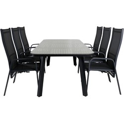 Hioshop Paola tuinmeubelset tafel 100x200cm en 6 stoel Copacabana zwart, naturel.