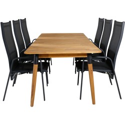 Hioshop Julian tuinmeubelset tafel 100x210cm en 6 stoel Copacabana zwart, naturel.