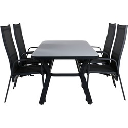 Hioshop Virya tuinmeubelset tafel 90x160cm en 4 stoel Copacabana zwart, grijs.