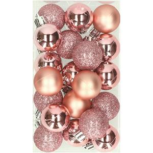 Bellatio 20x stuks kleine kunststof kerstballen roze 3 cm mat/glans/glitter -