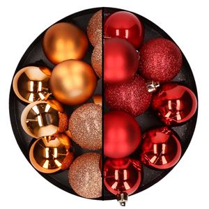 Cosy & Trendy 24x stuks kunststof kerstballen mix van koper en rood 6 cm -