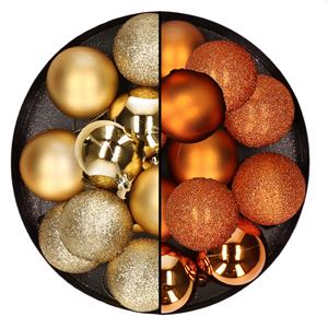 Cosy & Trendy 24x stuks kunststof kerstballen mix van goud en oranje 6 cm -