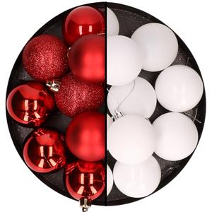 Cosy & Trendy 24x stuks kunststof kerstballen mix van rood en wit 6 cm -