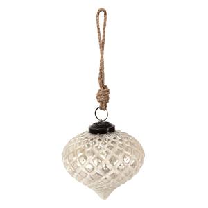 Clayre & Eef Kerstbal Ø 10 Cm Wit Zilverkleurig Glas Kerstdecoratie Kerstversiering Kerstboomversiering Wit