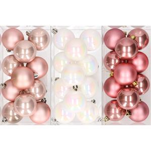 Bellatio 36x stuks kunststof kerstballen mix van lichtroze, parelmoer wit en oudroze 6 cm -