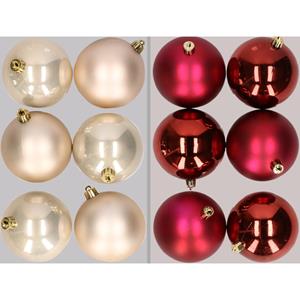 Bellatio 12x stuks kunststof kerstballen mix van champagne en donkerrood 8 cm -