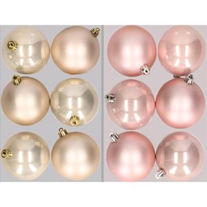 Bellatio 12x stuks kunststof kerstballen mix van champagne en lichtroze 8 cm -