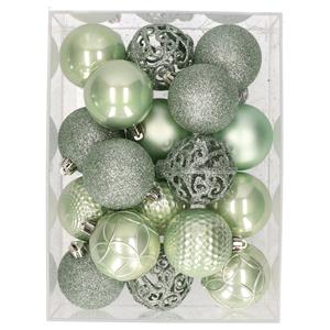 Bellatio 37x stuks kunststof kerstballen eucalyptus groen 6 cm -