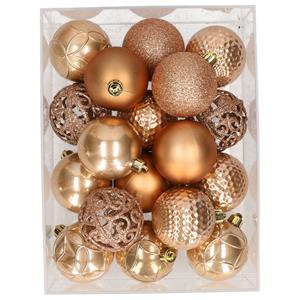 Bellatio 37x stuks kunststof kerstballen lichtbruin 6 cm glans/mat/glitter mix -