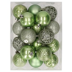 Bellatio 37x stuks kunststof kerstballen lichtgroen 6 cm glans/mat/glitter mix -