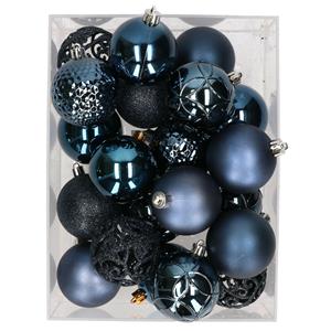 Bellatio 37x stuks kunststof kerstballen nachtblauw 6 cm -