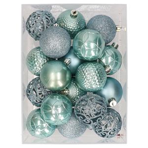 Bellatio 37x stuks kunststof kerstballen spa blauw 6 cm -