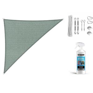 Shadow Comfort Compleet Pakket:  90 Graden Driehoek 3x3x4,2m Country Blue Met Rvs Bevestigingsset En Buitendoekreiniger