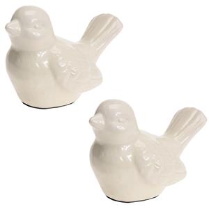 Set van 2x stuks tuinbeeld vogel wit staart omhoog 12 cm - Tuin decoratie dieren beelden