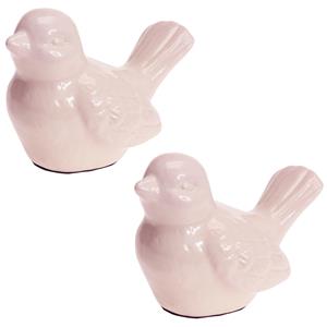 Set van 2x stuks tuinbeeld vogel roze staart omhoog 12 cm - Tuin decoratie dieren beelden