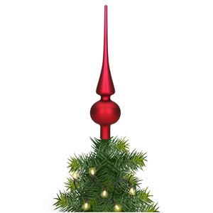 Bellatio Glazen kerstboom piek/topper bordeaux rood mat 26 cm -
