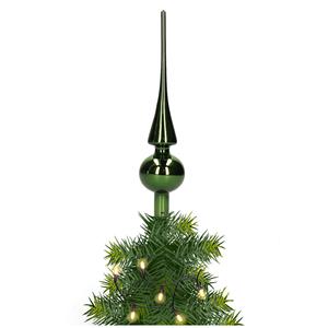Bellatio Glazen kerstboom piek/topper dennengroen glans 26 cm -