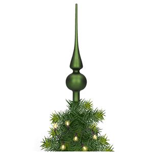 Bellatio Glazen kerstboom piek/topper dennengroen mat 26 cm -